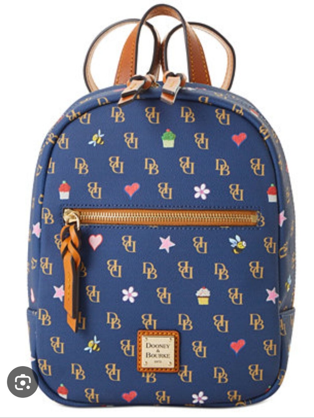 💕 Dooney & Bourke Gretta Navy Mini Ronnie Backpack w Bees, Cupcakes, Hearts
